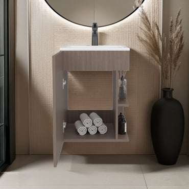 Colton Free Standing Bathroom Vanity With One Door Cabinet And Open Shelf, Modern Compact Sink Cabinet