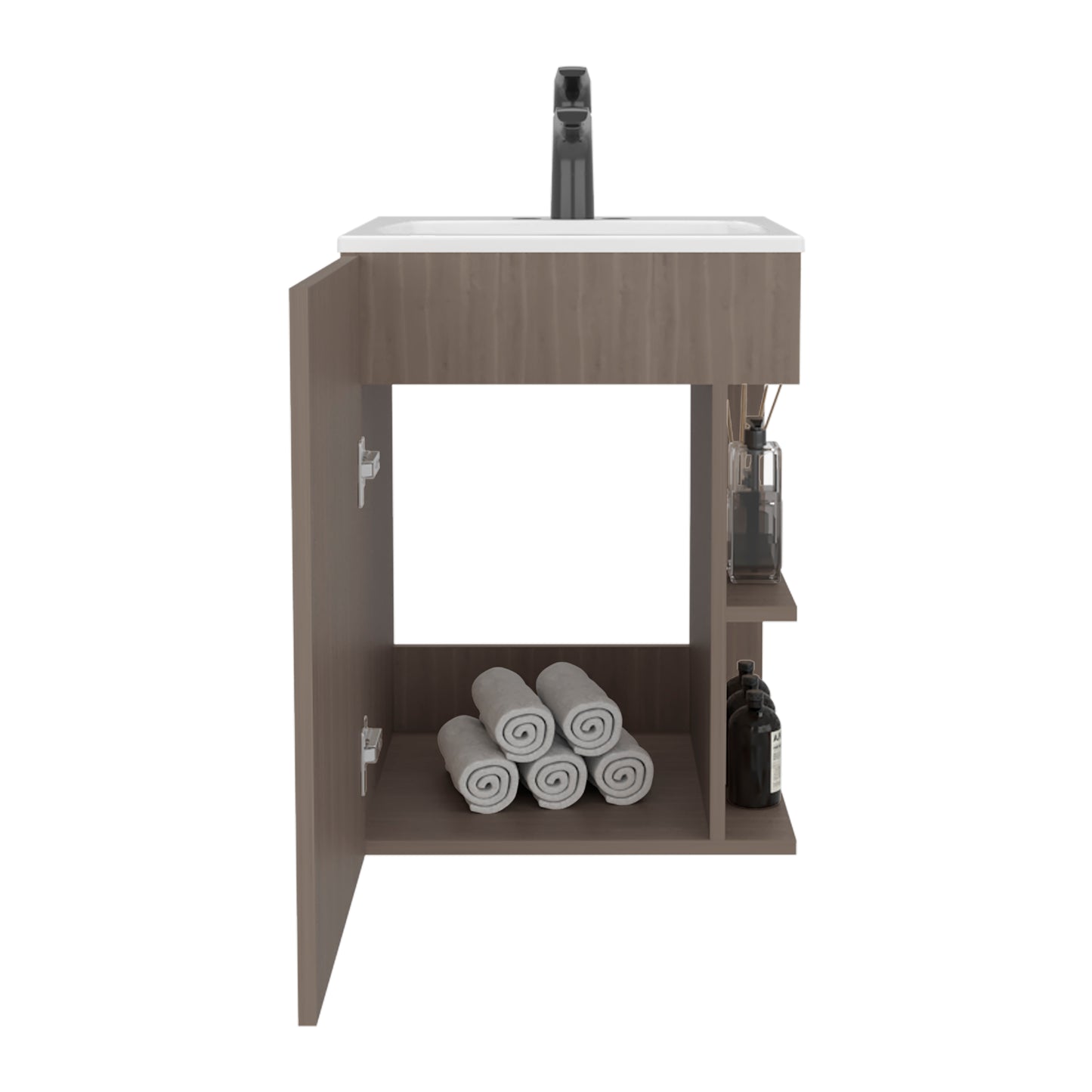 Colton Free Standing Bathroom Vanity With One Door Cabinet And Open Shelf, Modern Compact Sink Cabinet