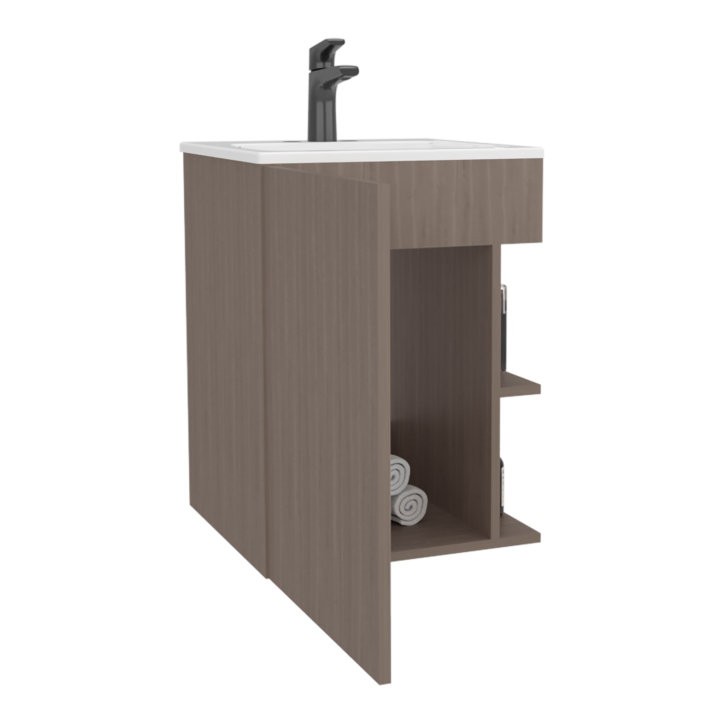 Colton Free Standing Bathroom Vanity With One Door Cabinet And Open Shelf, Modern Compact Sink Cabinet
