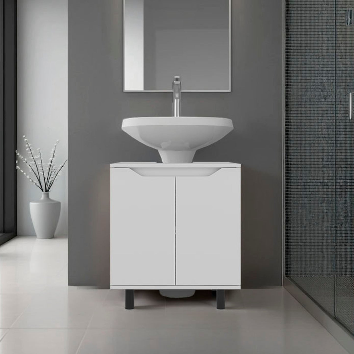 Marlo Under Sink Cabinet with Two Doors and Interior Storage Shelves, Cut-Out Back, 22” Wide Freestanding, Modern Bathroom Storage