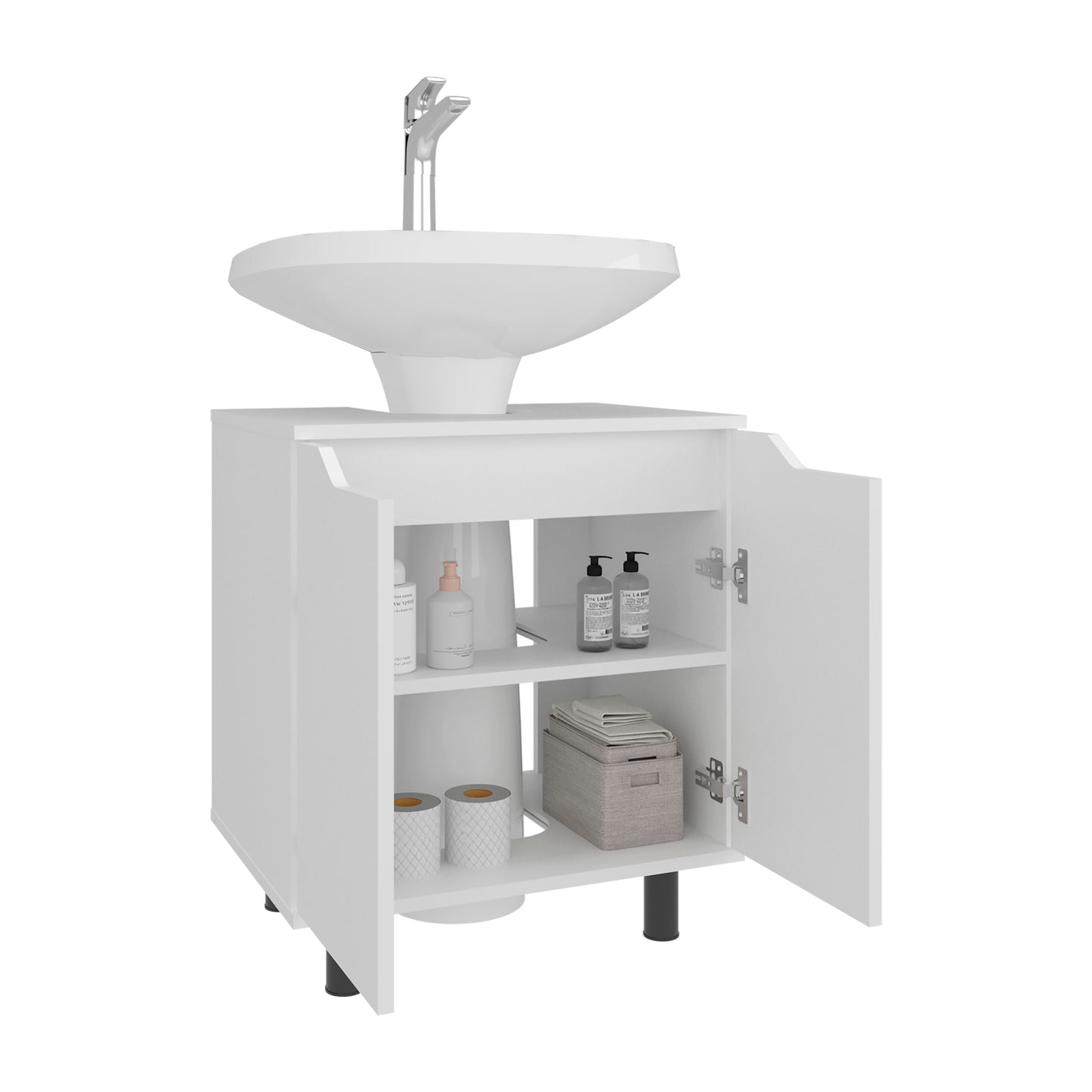 Marlo Under Sink Cabinet with Two Doors and Interior Storage Shelves, Cut-Out Back, 22” Wide Freestanding, Modern Bathroom Storage