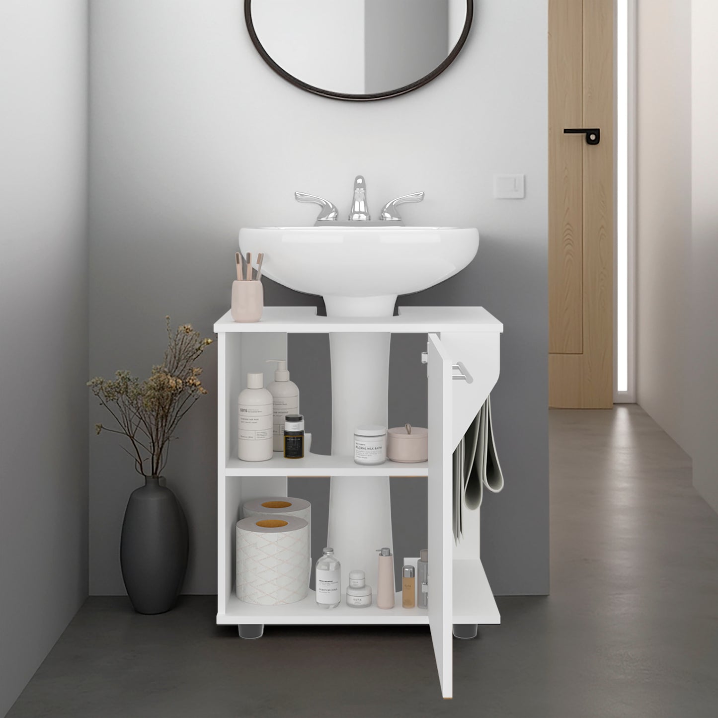 Phillips Under Sink Cabinet, Double Door Storage with Open Back for Pipes, Wide Unit, Freestanding Cabinet