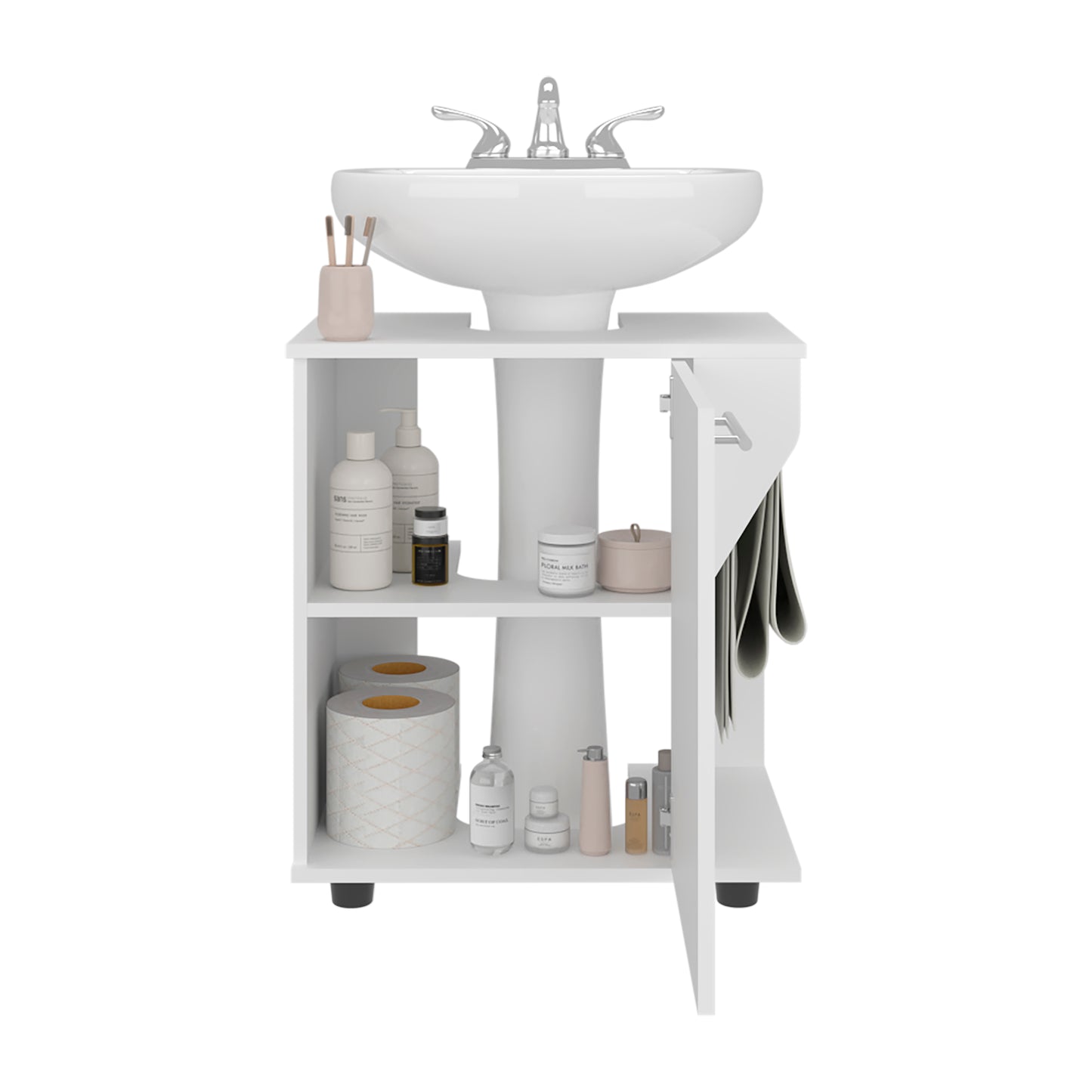 Phillips Under Sink Cabinet, Double Door Storage with Open Back for Pipes, Wide Unit, Freestanding Cabinet