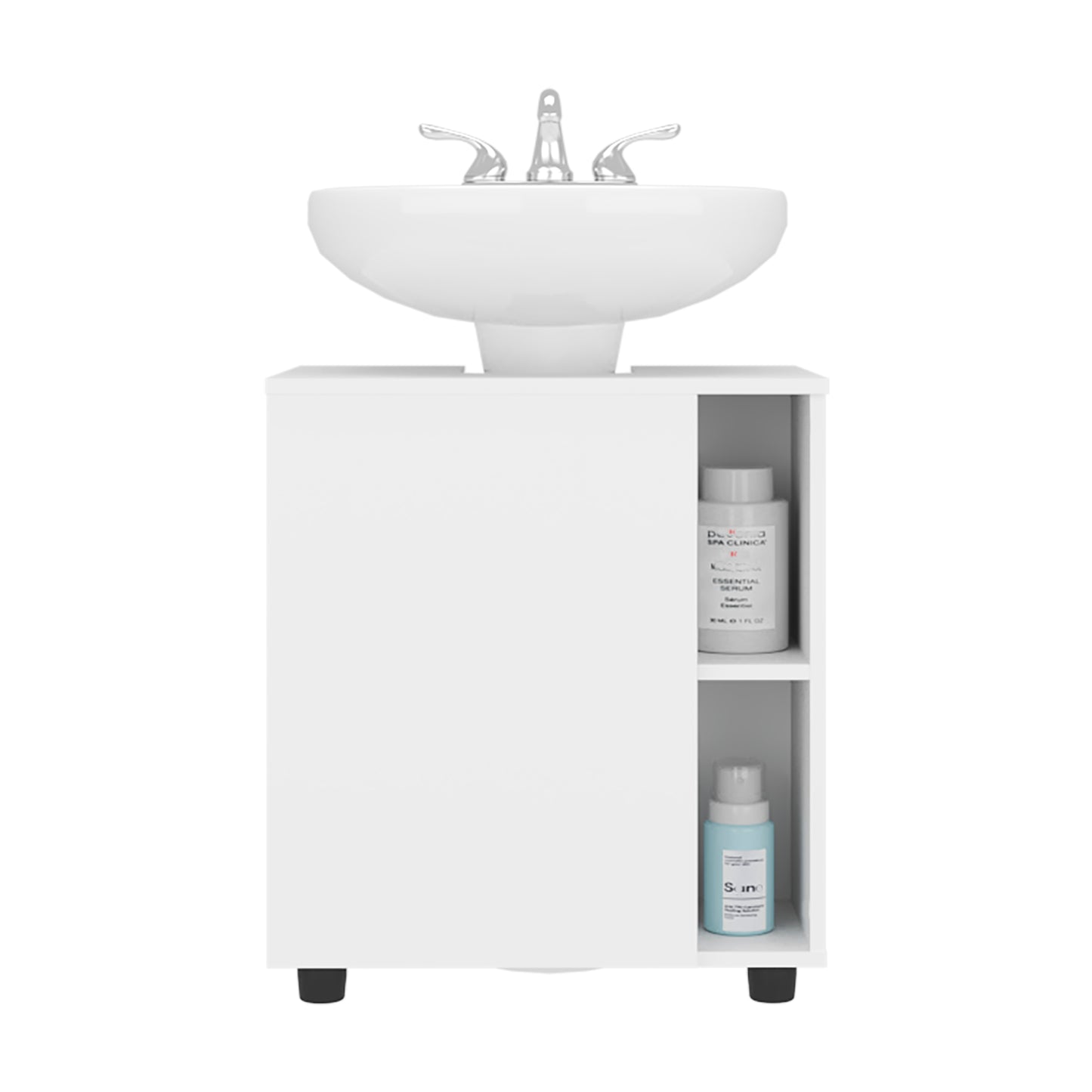 Pascuale Two Side Shelves Under Sink Cabinet with One Doors, Cut-Out Back, Compact 22” Freestanging Bathroom Storage