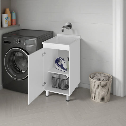 Darwin Freestanding Utility Tub and Sink Cabinet with One Door for Hidden Interior Storage for Laundry Rooms or Garage