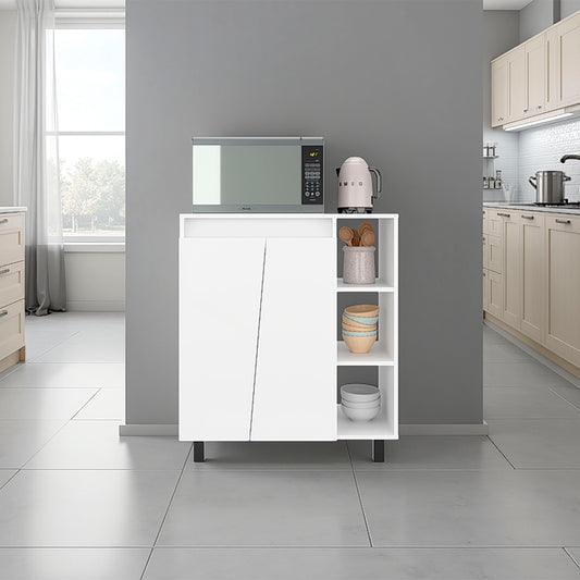 Cesna Microwave Sideboard Cabinet, Cesna Microwave Sideboard Cabinet, Freestanding Compact Kitchen Pantry with Two-Door Cabinet Storage, Three Side Open Shelves and, Appliance Surface