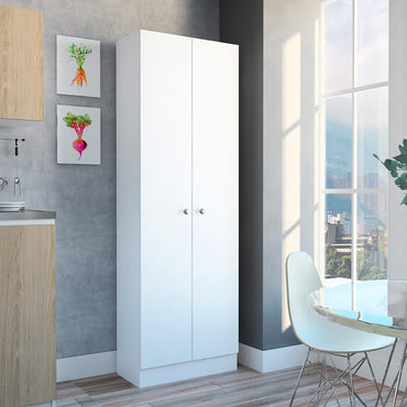 Lambardi Tall Multistorage Cabinet with Double Door, Five Shelves, Freestanding Kitchen or Laundry Room Storage Cabinet