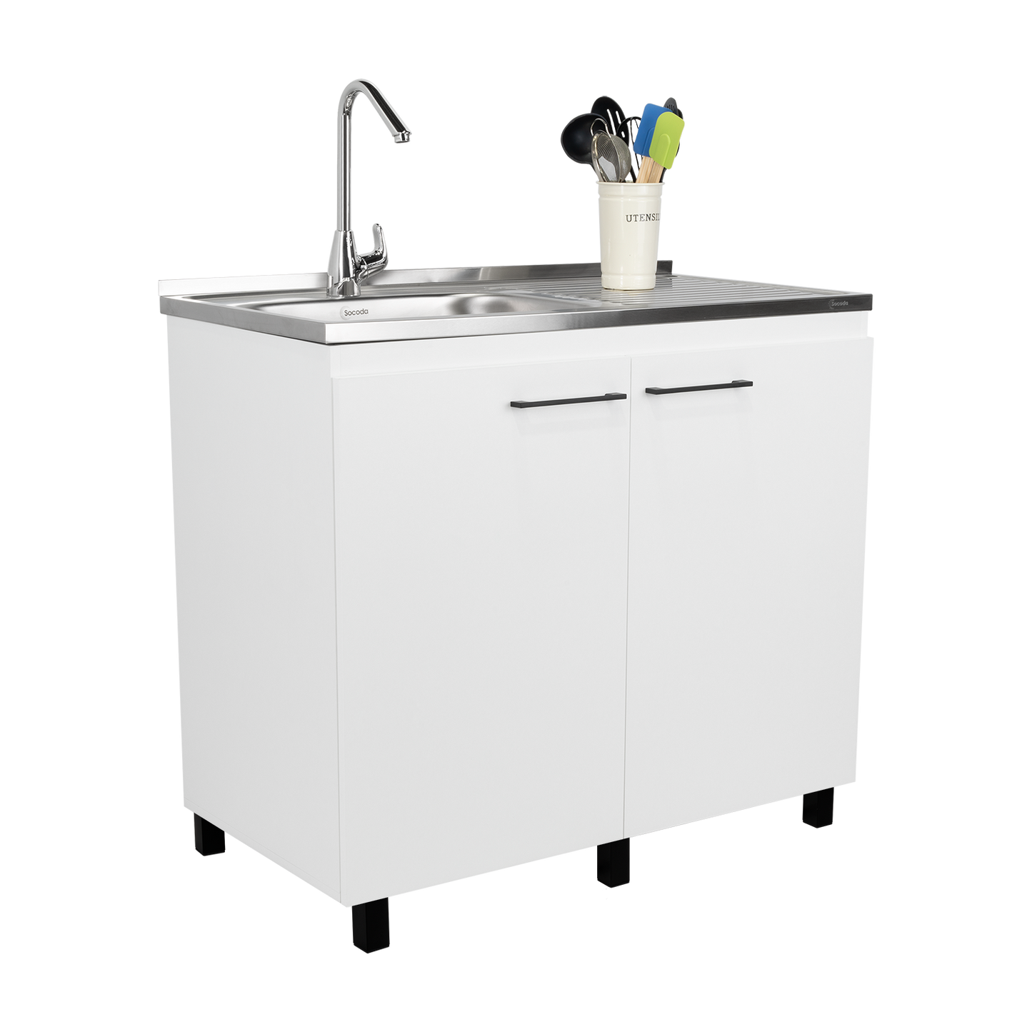 Napoles Utility Sink with Cabinet, Stainless Steel Countertop, Interior Shelf and four legs for Kitchen, Laundry room, Coffe Station