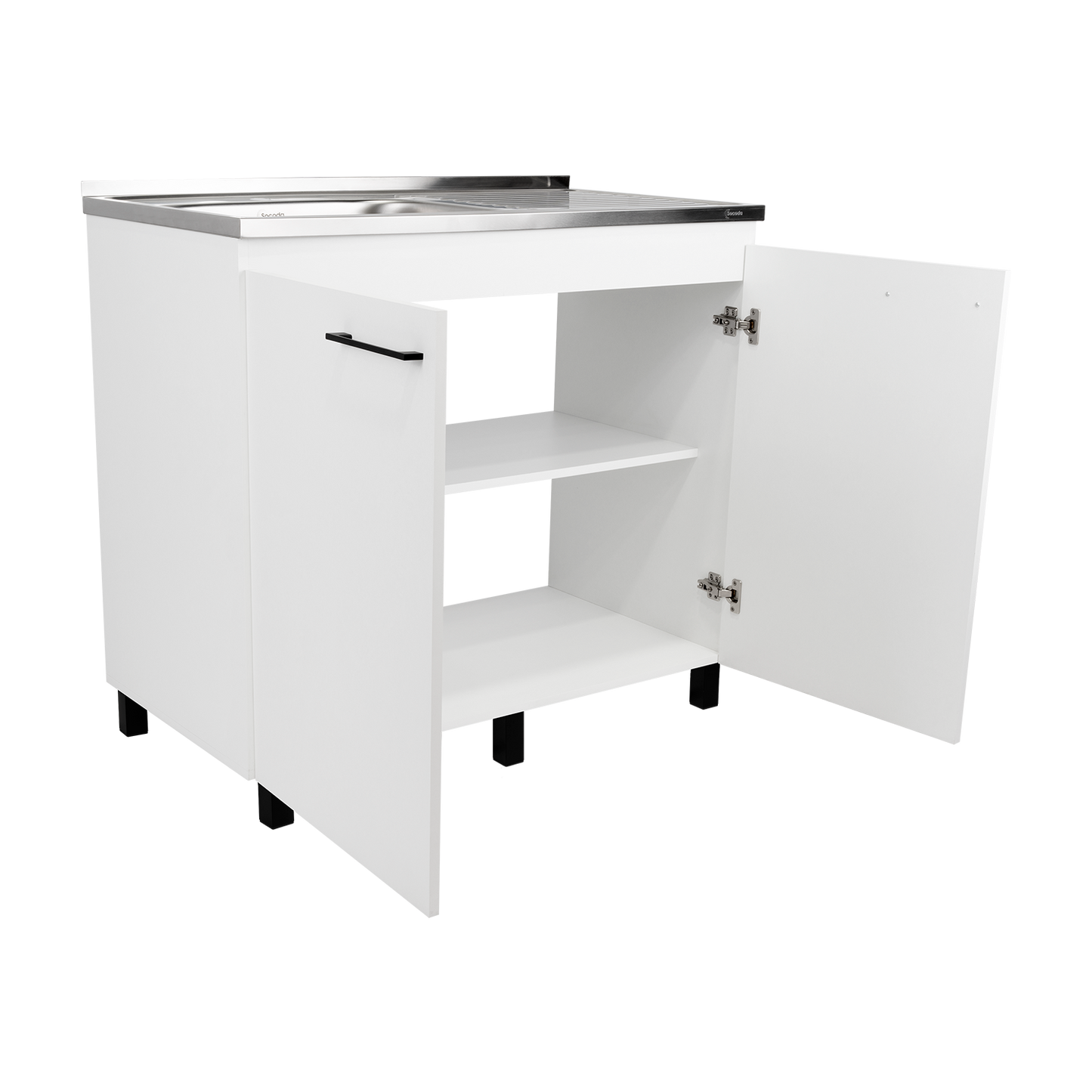 Napoles Utility Sink with Cabinet, Stainless Steel Countertop, Interior Shelf and four legs for Kitchen, Laundry room, Coffe Station