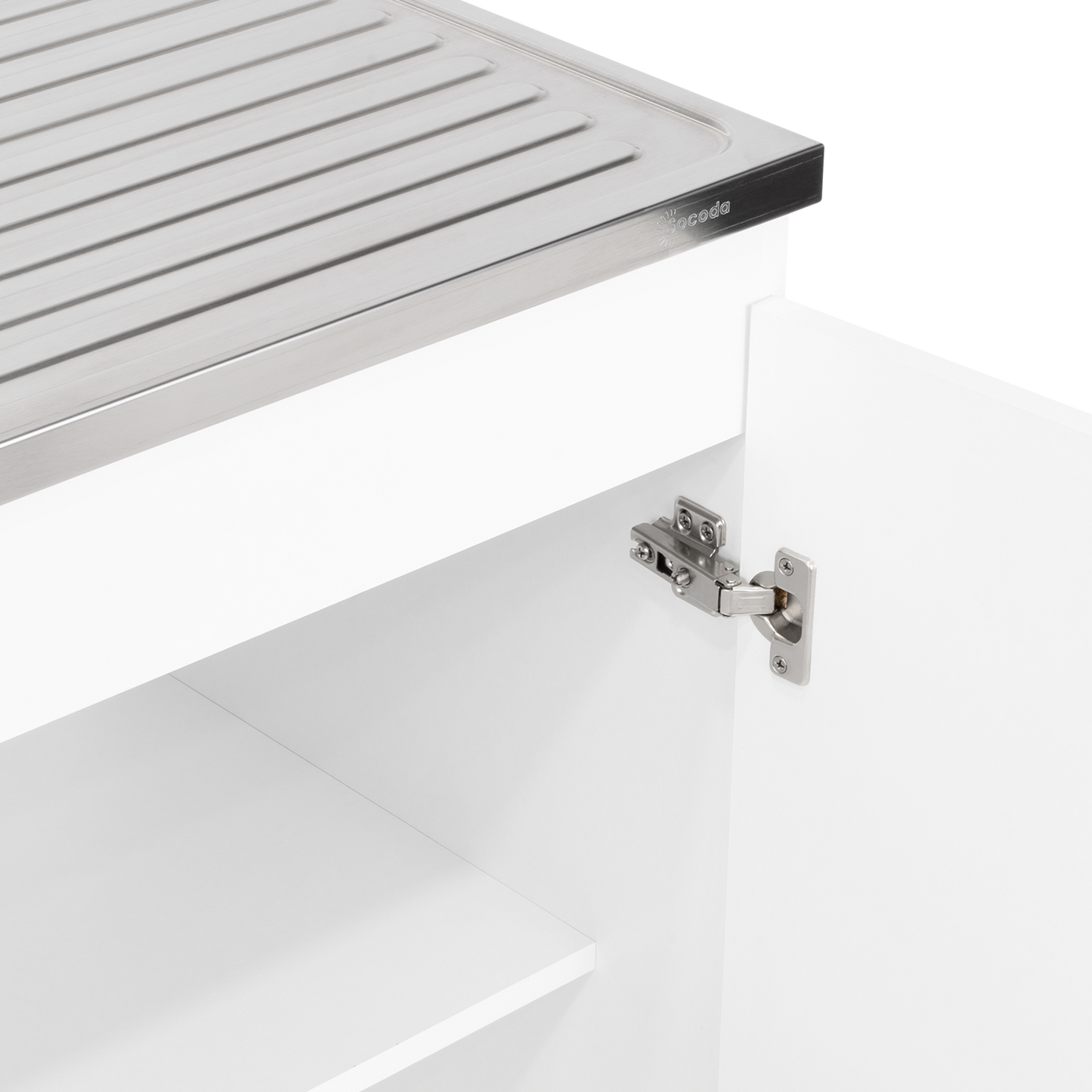 Napoles Utility Sink with Cabinet, Stainless Steel Countertop, Interior Shelf and four legs for Kitchen, Laundry room, Coffe Station