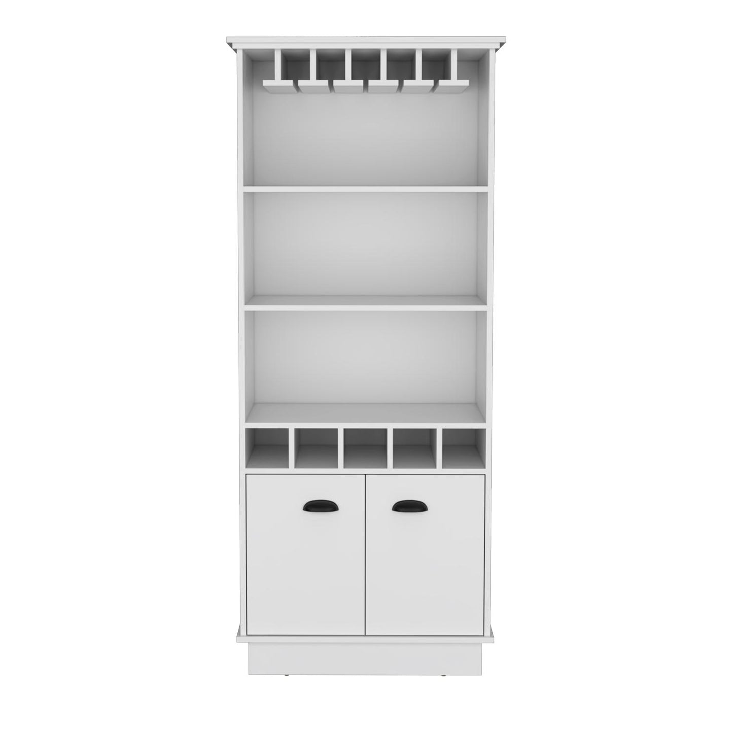 Dundee 70-Inch High 10-Glass Bar Cabinet With 5 Cubbies And 3 Open Shelves And Cabinet
