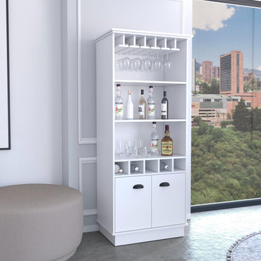 Dundee 70-Inch High Bar Cabinet with 10 Glass Slots, 5 Bottle Cubbies, 3 Open Shelves and Lower Storage Cabinet for Home Bar, Living Room or Dining Room Organization and Beverage Display