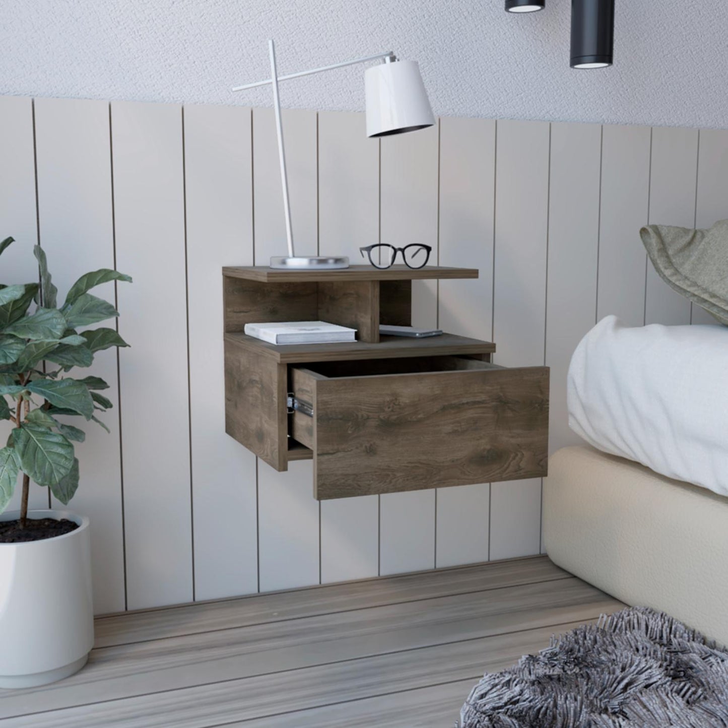 Adele Floating Nightstand, With One Drawer And Two Small Below Shelves For Storage or Decor