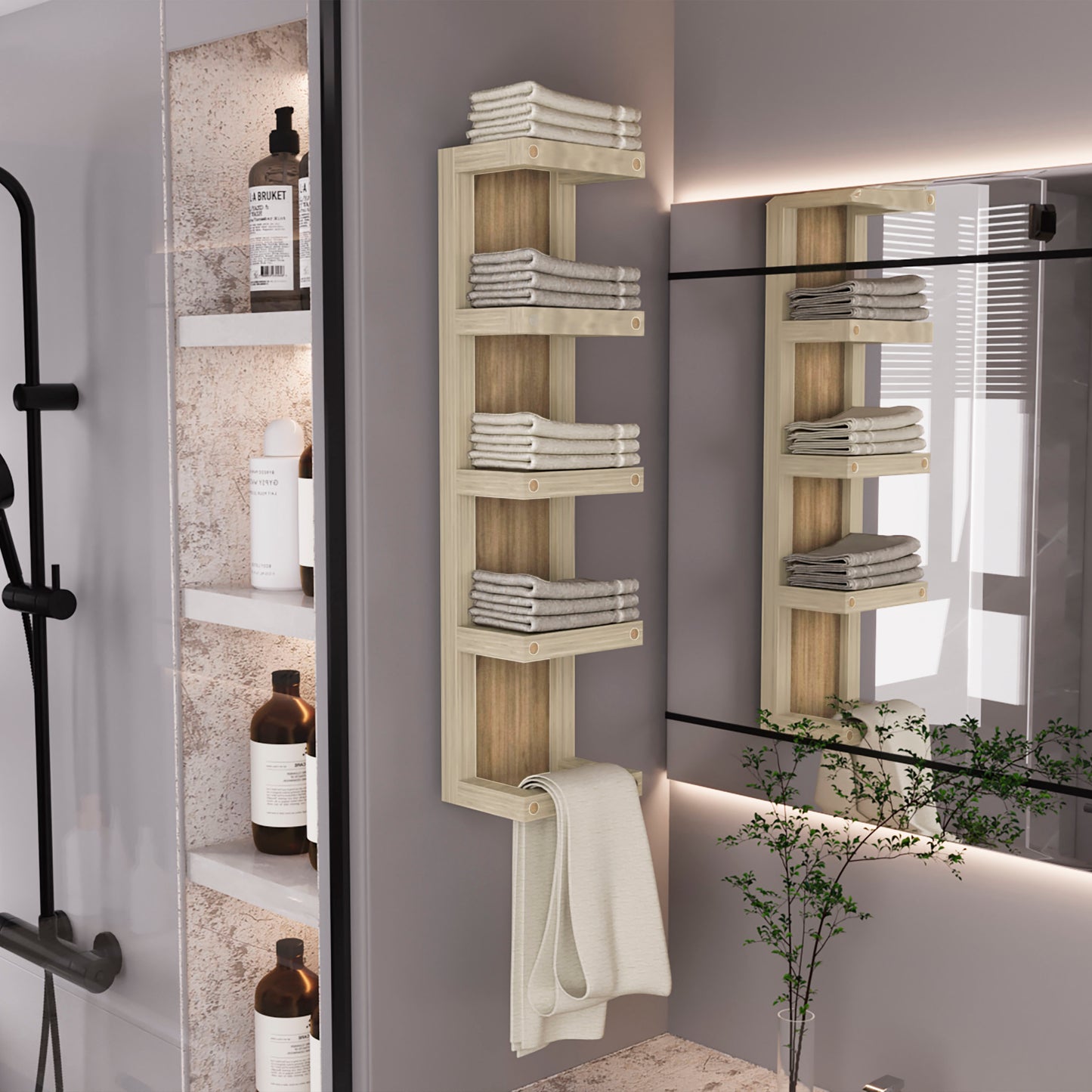 Arlington 5-Tier Wall Towel Rack, Vertical Storage Organizer for Bathroom Towels and Accessories