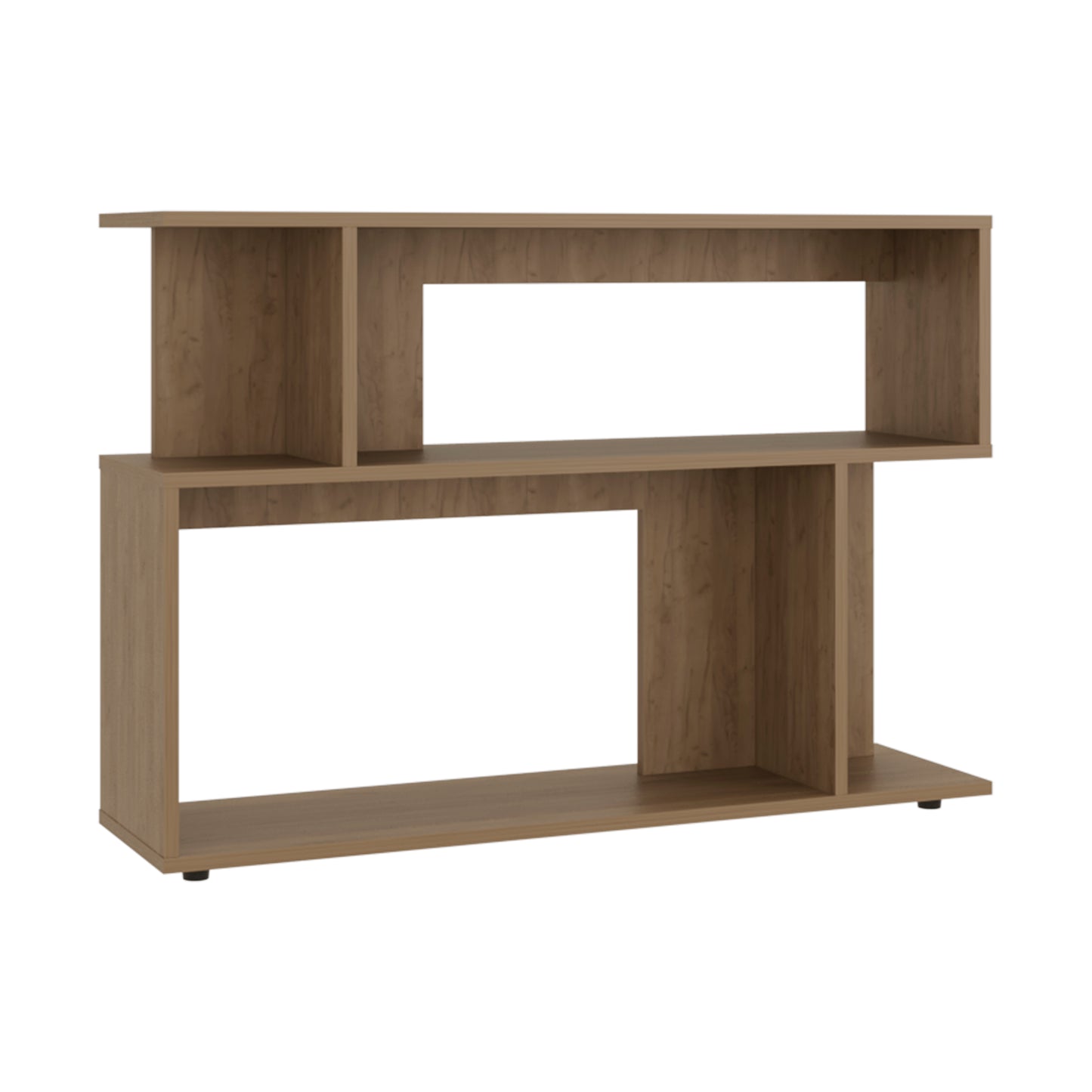 Asymmetrical Sofa SideTable with Open Storage Shelves, A Top Shelf, Modern Accent Style Table for Living Room Or Entryways