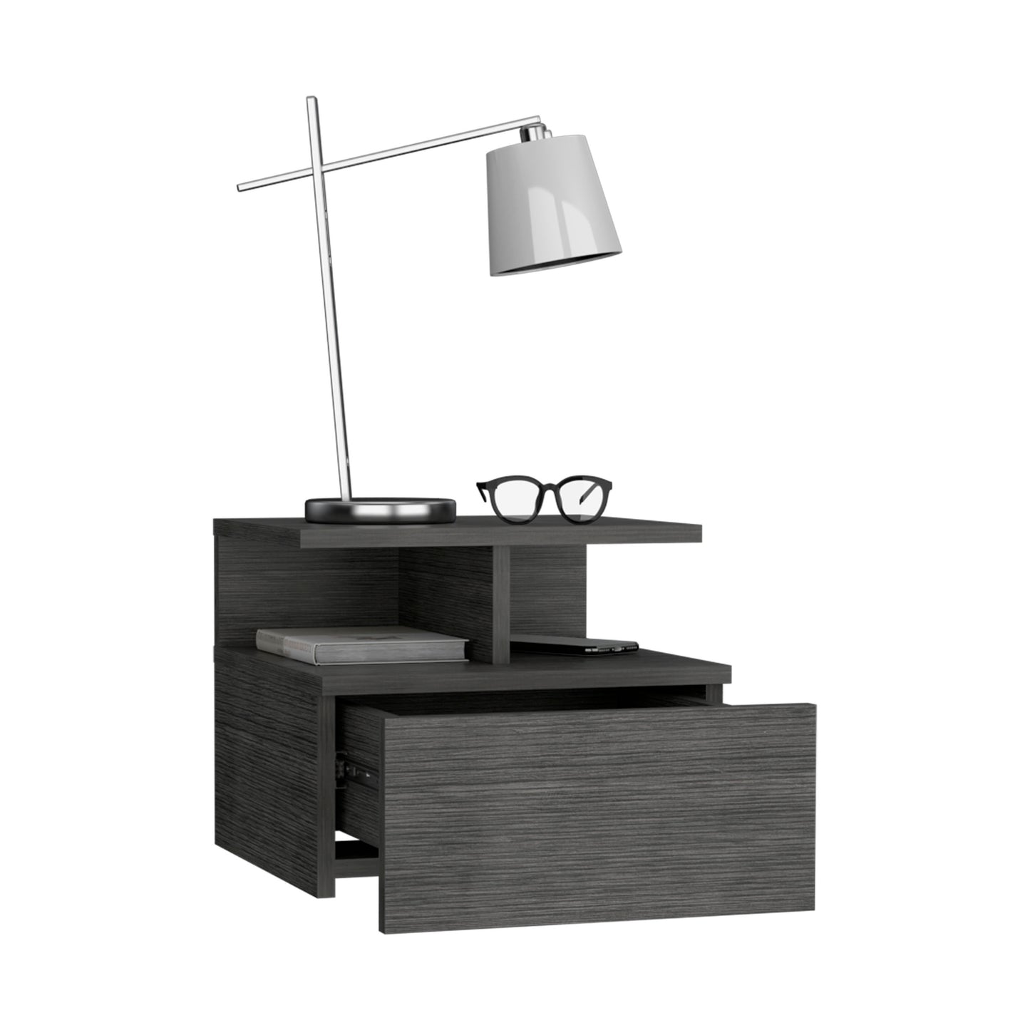 Adele Floating Nightstand, With One Drawer And Two Small Below Shelves For Storage or Decor
