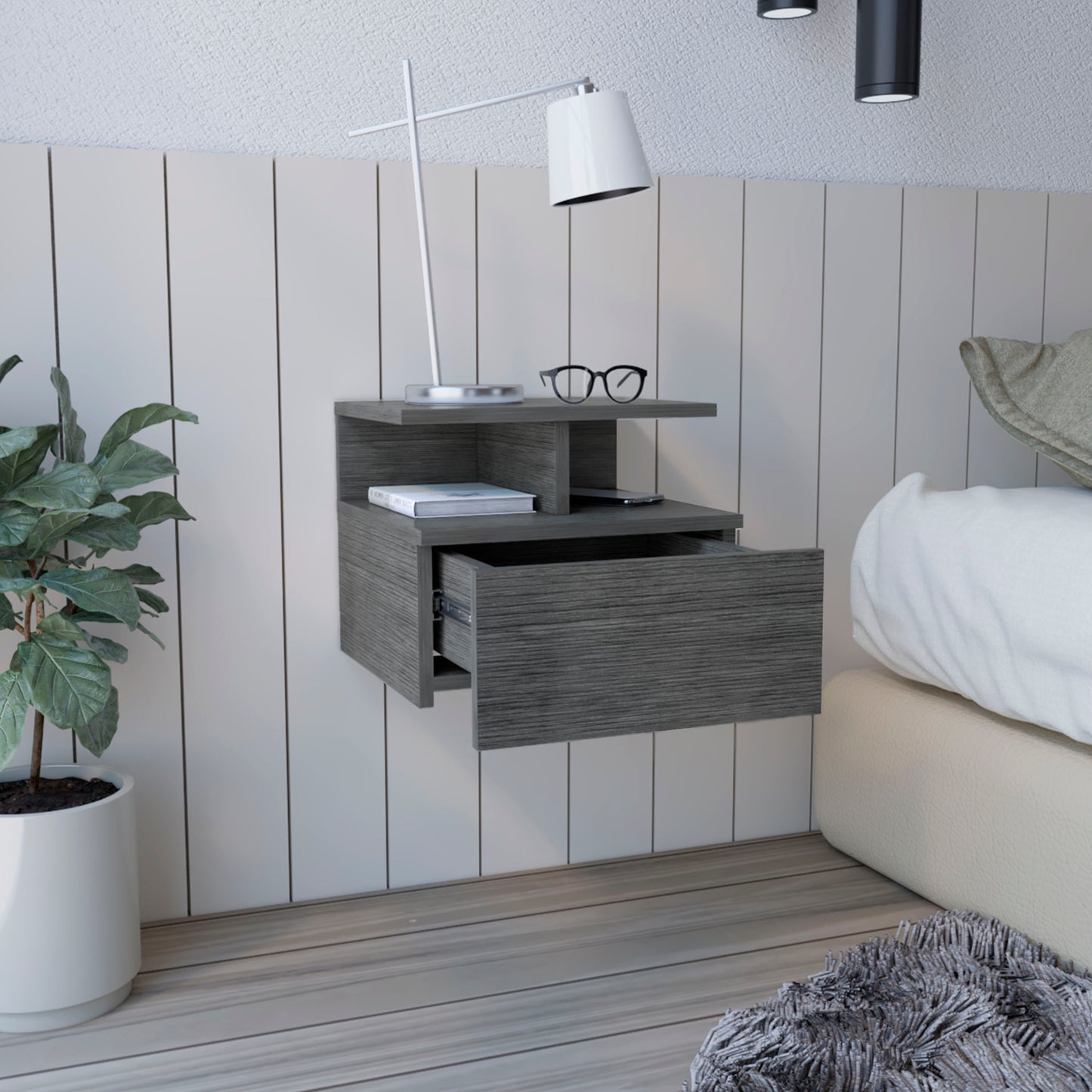 Adele Floating Nightstand, With One Drawer And Two Small Below Shelves For Storage or Decor