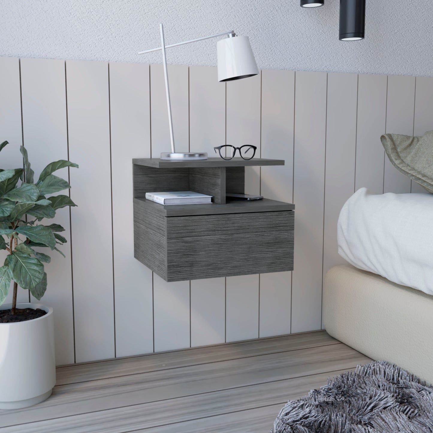 Adele Floating Nightstand, With One Drawer And Two Small Below Shelves For Storage or Decor
