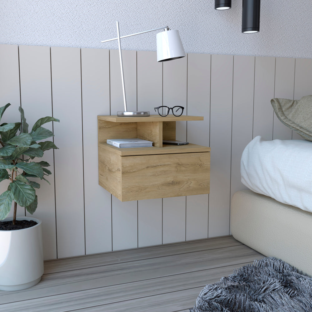 Adele Floating Nightstand, With One Drawer And Two Small Below Shelves For Storage or Decor