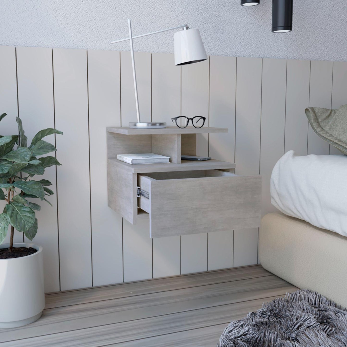 Adele Floating Nightstand, With One Drawer And Two Small Below Shelves For Storage or Decor