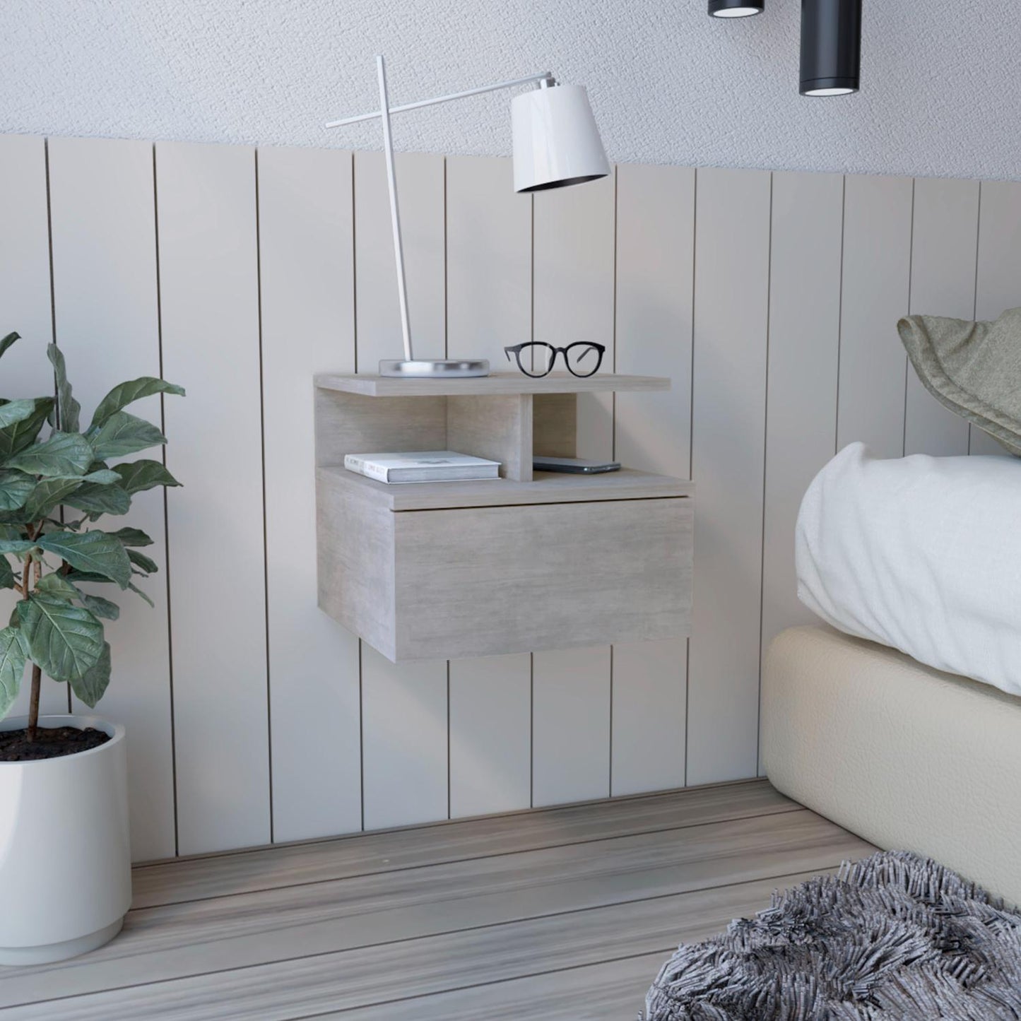 Adele Floating Nightstand, With One Drawer And Two Small Below Shelves For Storage or Decor