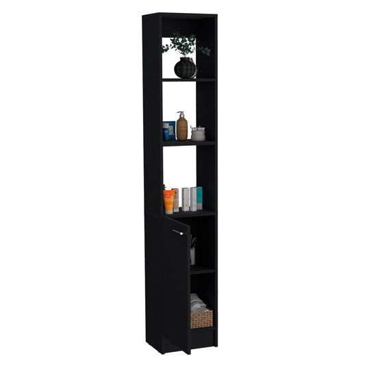 Parks Linen Bathroom Storage Cabinet with One Door and Six Shelves, Tall Freestanding Organizer for Bathroom, Living Room or Kitchen, Multi-Purpose Slim Storage Tower for Towels, Toiletries, Pantry Items and Household Organization