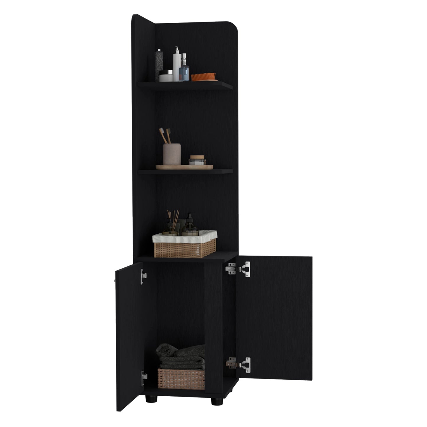 Malibu Freestanding Linen Cabinet, 2-Doors, Open Shelves