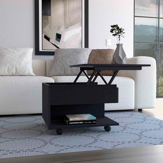 Romano Lift-Top Coffee Table with Casters, One Top Shelf and Hidden Storage