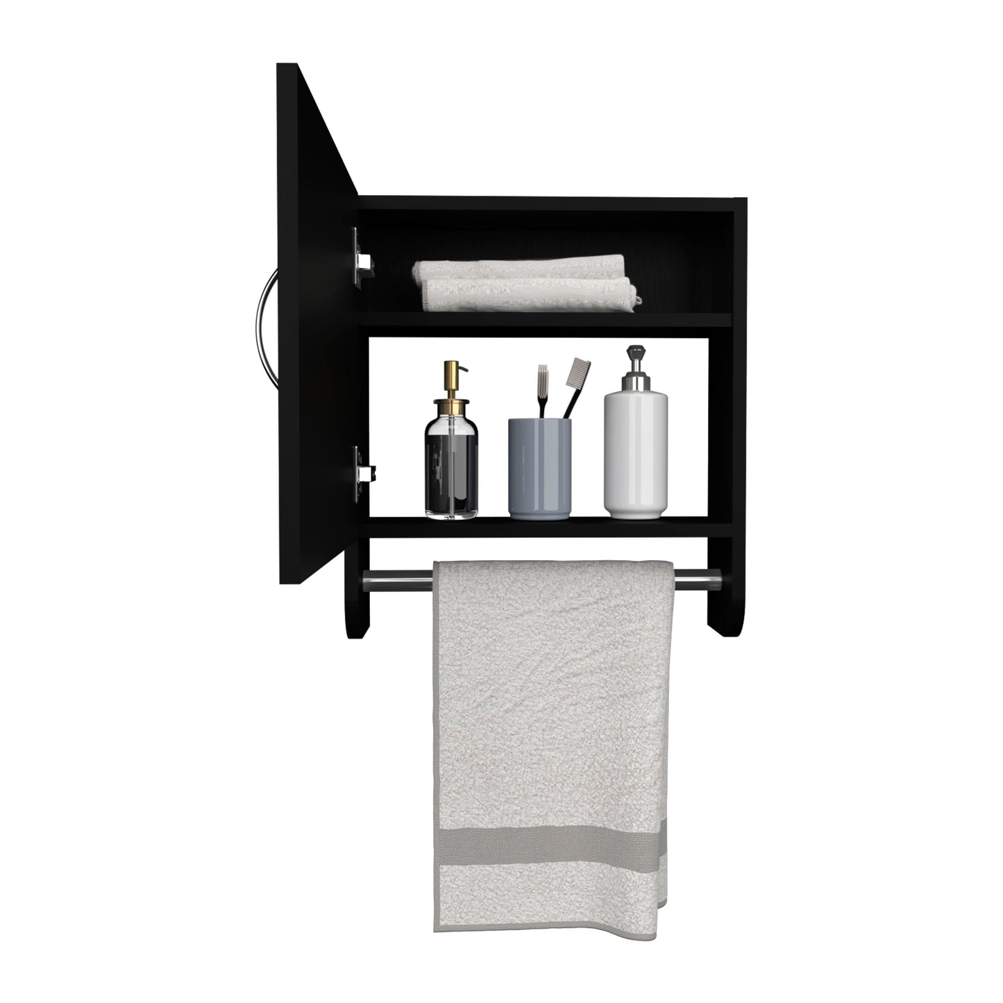Botiq Mirror Medicine Cabinet with Towel Rack White, One door with Two interior Shelves for Bathroom, Kitchen 19.7" H x 17.7" W