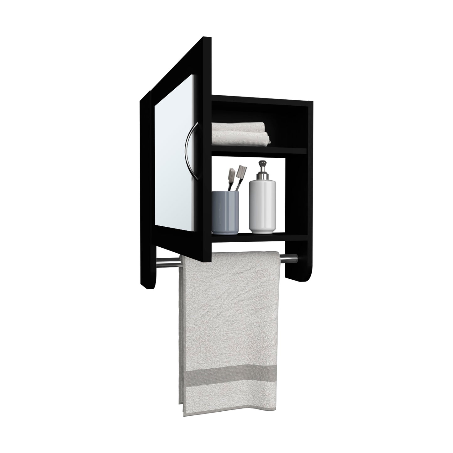 Botiq Mirror Medicine Cabinet with Towel Rack White, One door with Two interior Shelves for Bathroom, Kitchen 19.7" H x 17.7" W