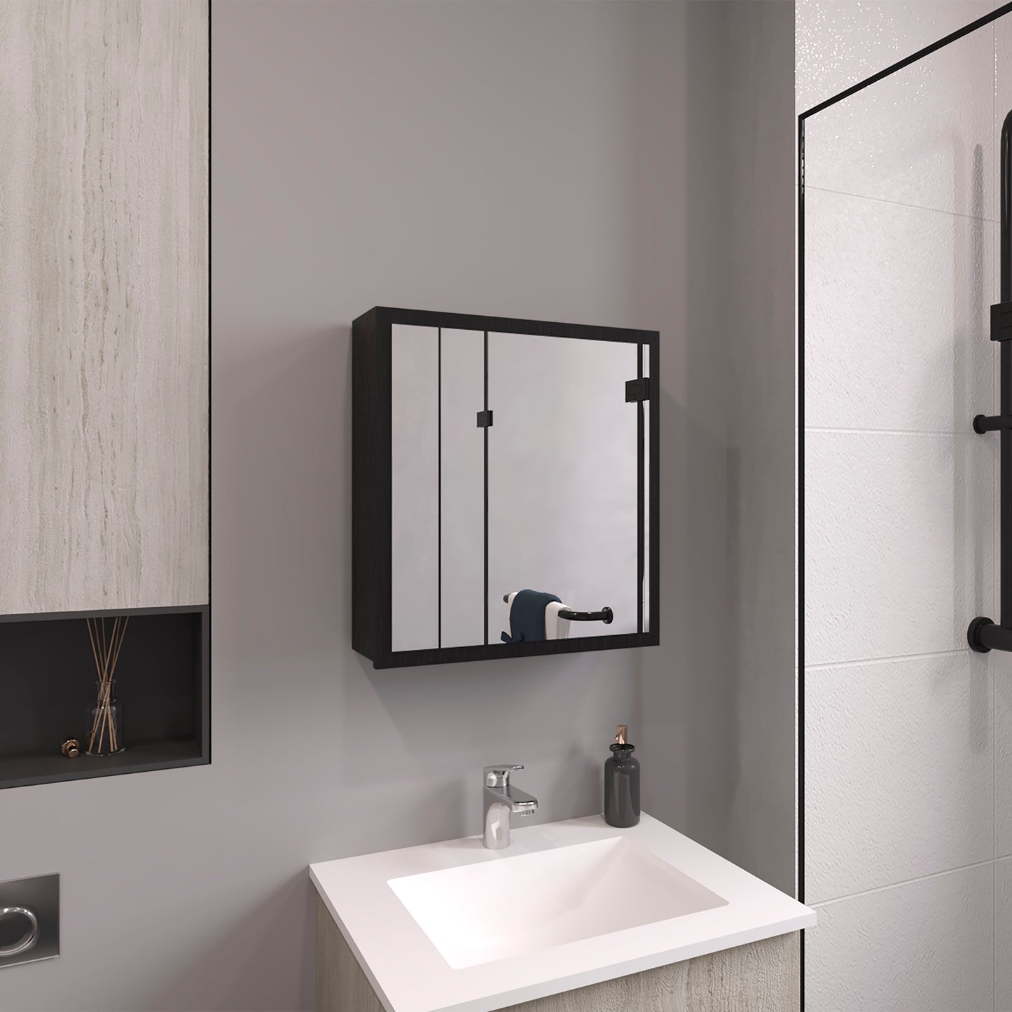 Duma 21.1" H x 19.7" W Mirror Medicine Cabinet, One door with Four interior Shelves for Bathroom, Kitchen