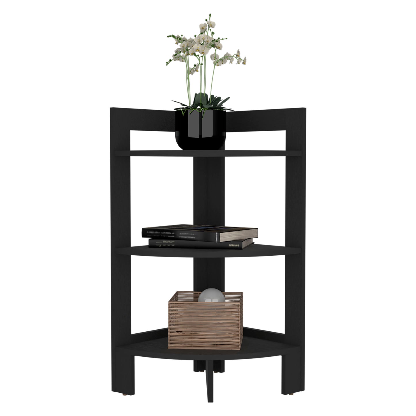 Riga Corner Design Side Table with Three Shelves, Functional Display Furniture for Living Room