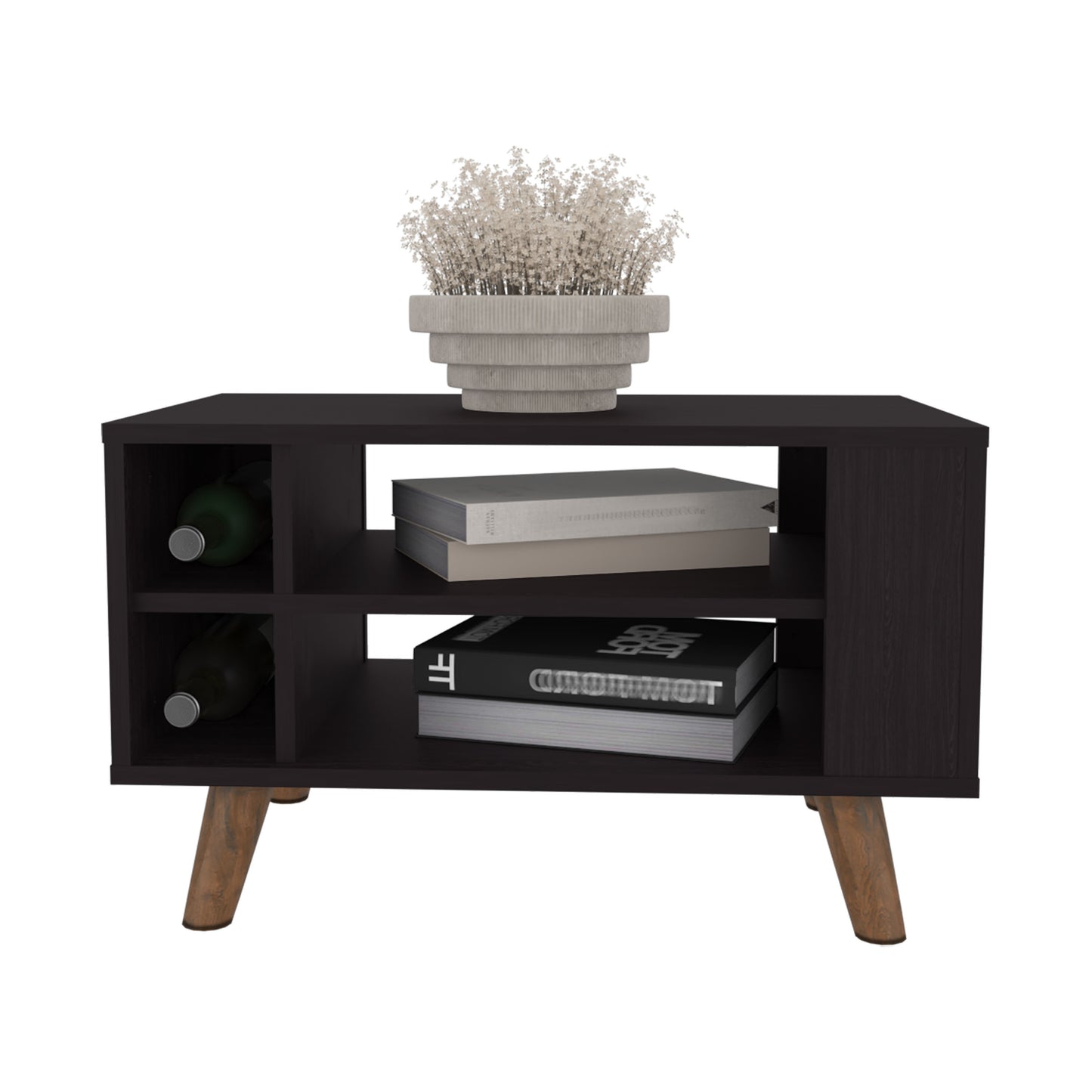 Lane Coffe Table With Open Storage Shelves And Wooden Legs