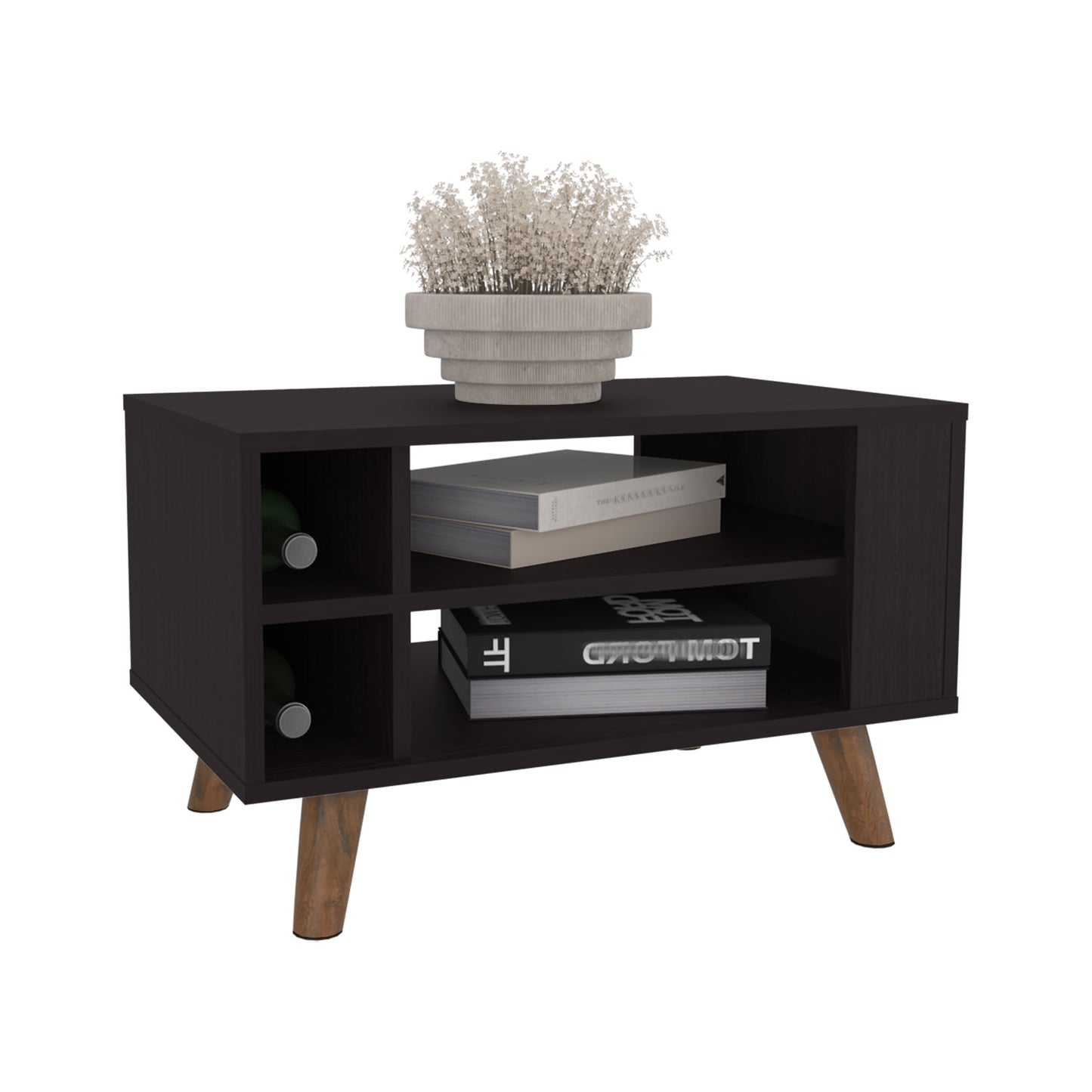 Lane Coffe Table With Open Storage Shelves And Wooden Legs