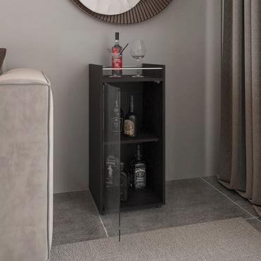 Theba Minibar Cabinet Two Doors, Open Shelf And Compact Design, Modern Bar Storage