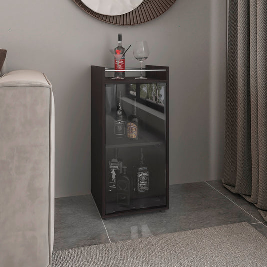 Theba Minibar Cabinet Two Doors, Open Shelf And Compact Design, Modern Bar Storage