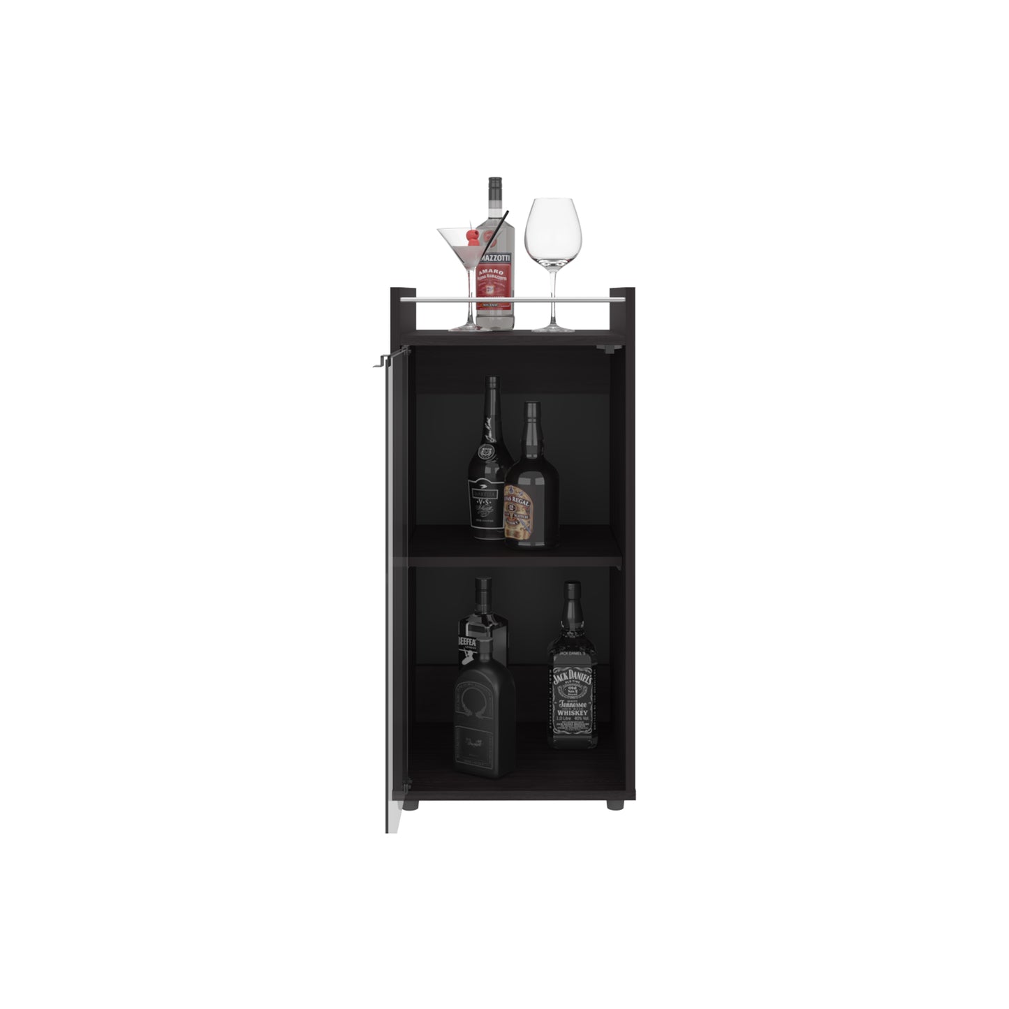 Theba Minibar Cabinet Two Doors, Open Shelf And Compact Design, Modern Bar Storage