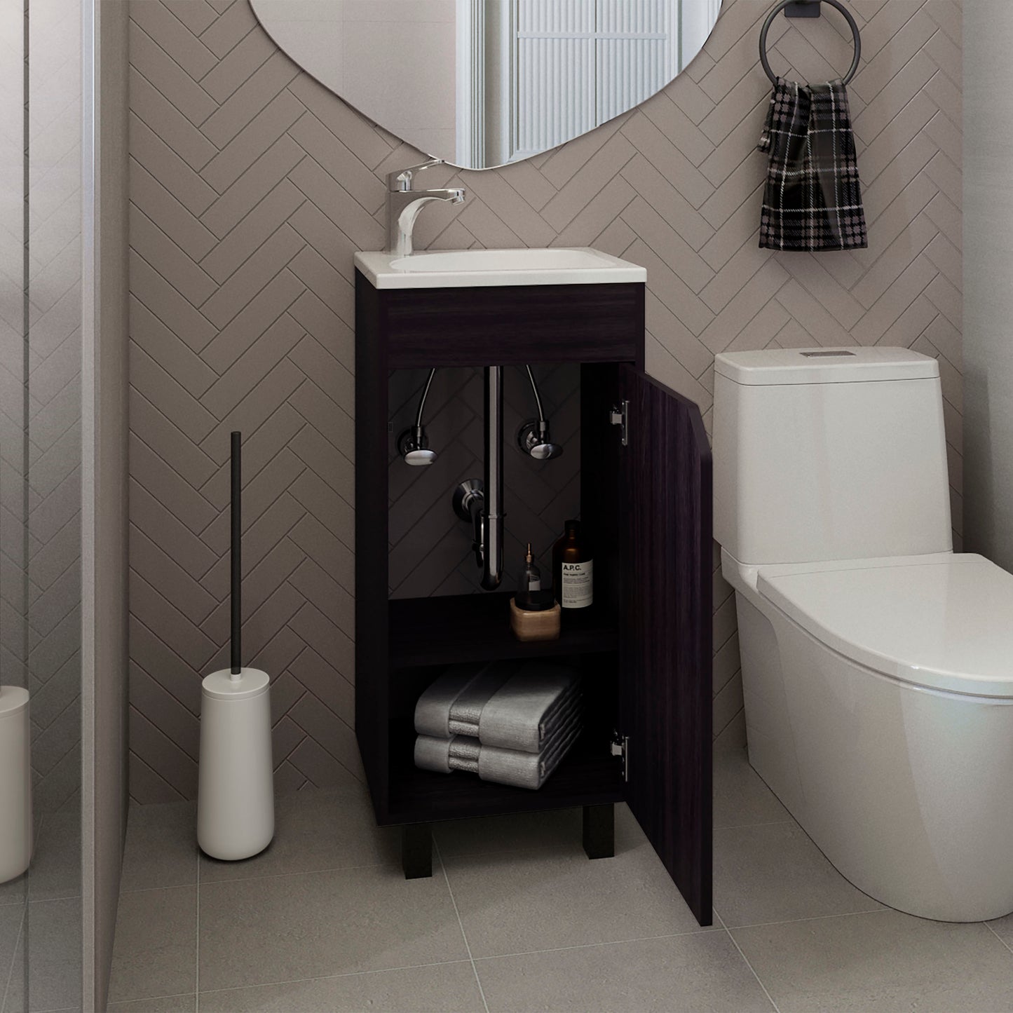 Free standing Vanity Bethel 15.7" Wide, Large Door with Two Shelves