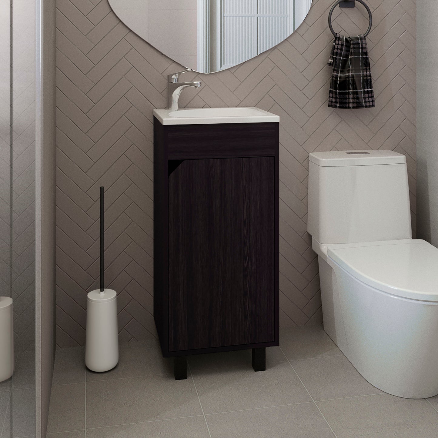 Bethel Free-Standing Bathroom Vanity Cabinet with Integrated Resin Sink Basin, One Access Door and Two Interior Shelves, Functional Storage for Toiletries, Compact Design for Small Bathrooms or Powder Rooms