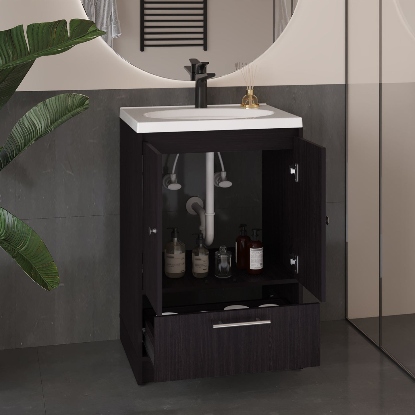 Madison Bathroom Freestanding Vanity, Two Doors And One Drawer, Modern Manufactured Wood Bathroom Storage Cabinet