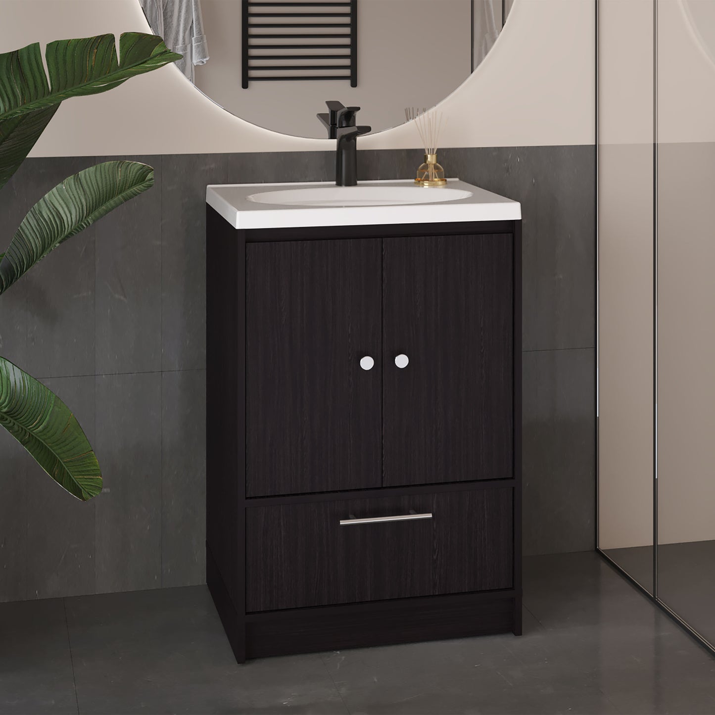 Madison Bathroom Freestanding Vanity, Two Doors And One Drawer, Modern Manufactured Wood Bathroom Storage Cabinet