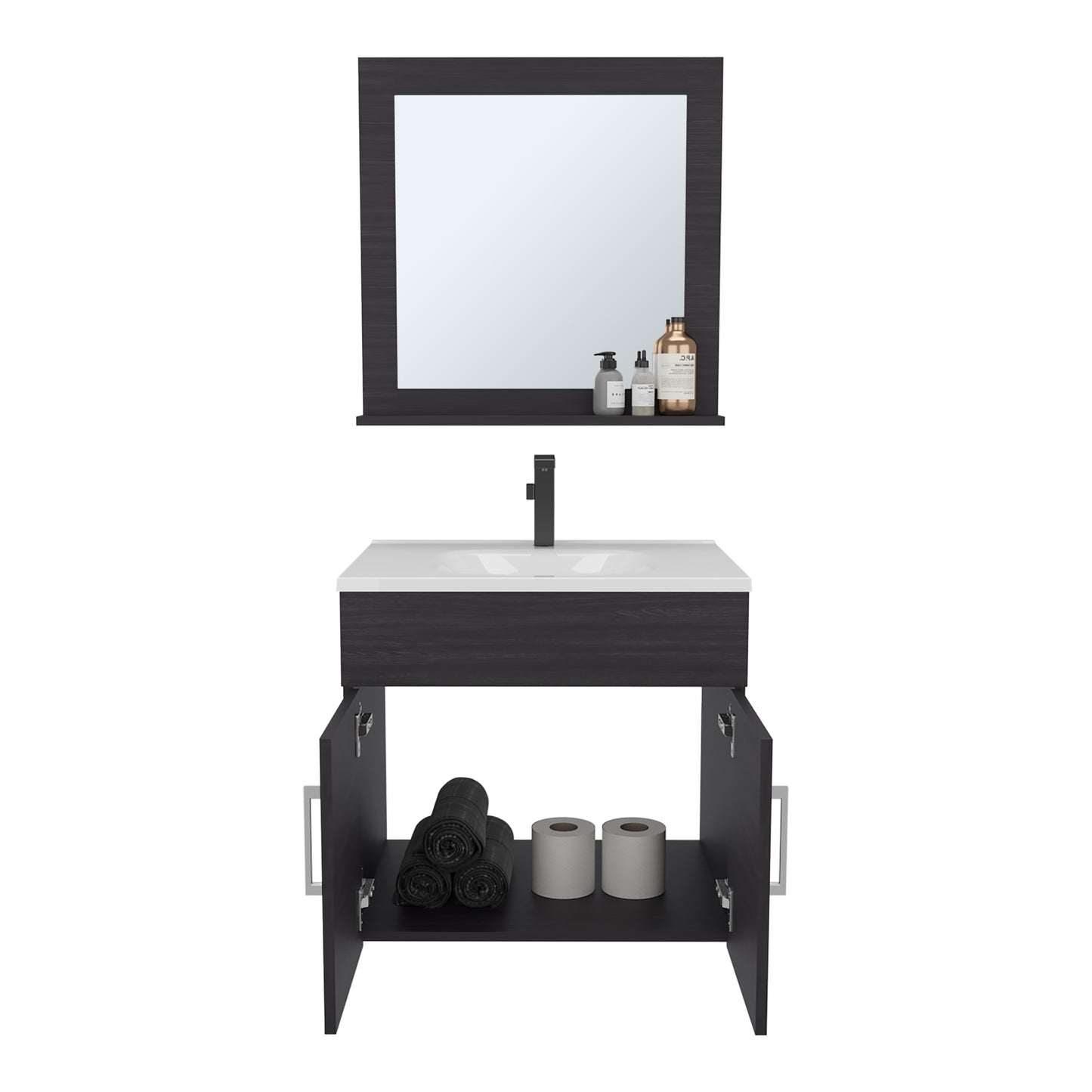 Blake Bathroom Mirror Cabinet, Wall-Mounted Storage With Two Interior Shelves