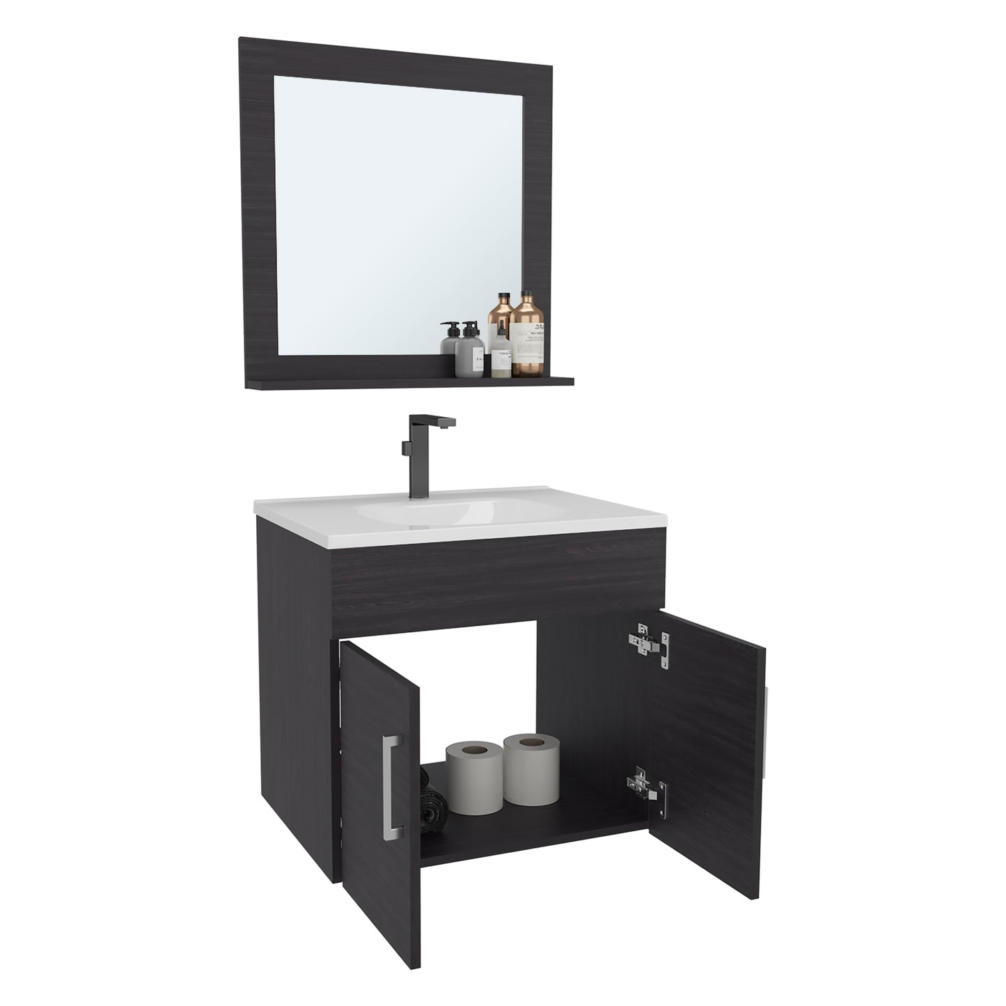 Blake Bathroom Mirror Cabinet, Wall-Mounted Storage With Two Interior Shelves