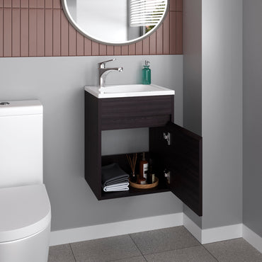 Furman Bathroom Vanity With Single Door And Open Shelf, Compact Freestanding Sink Base Cabinet