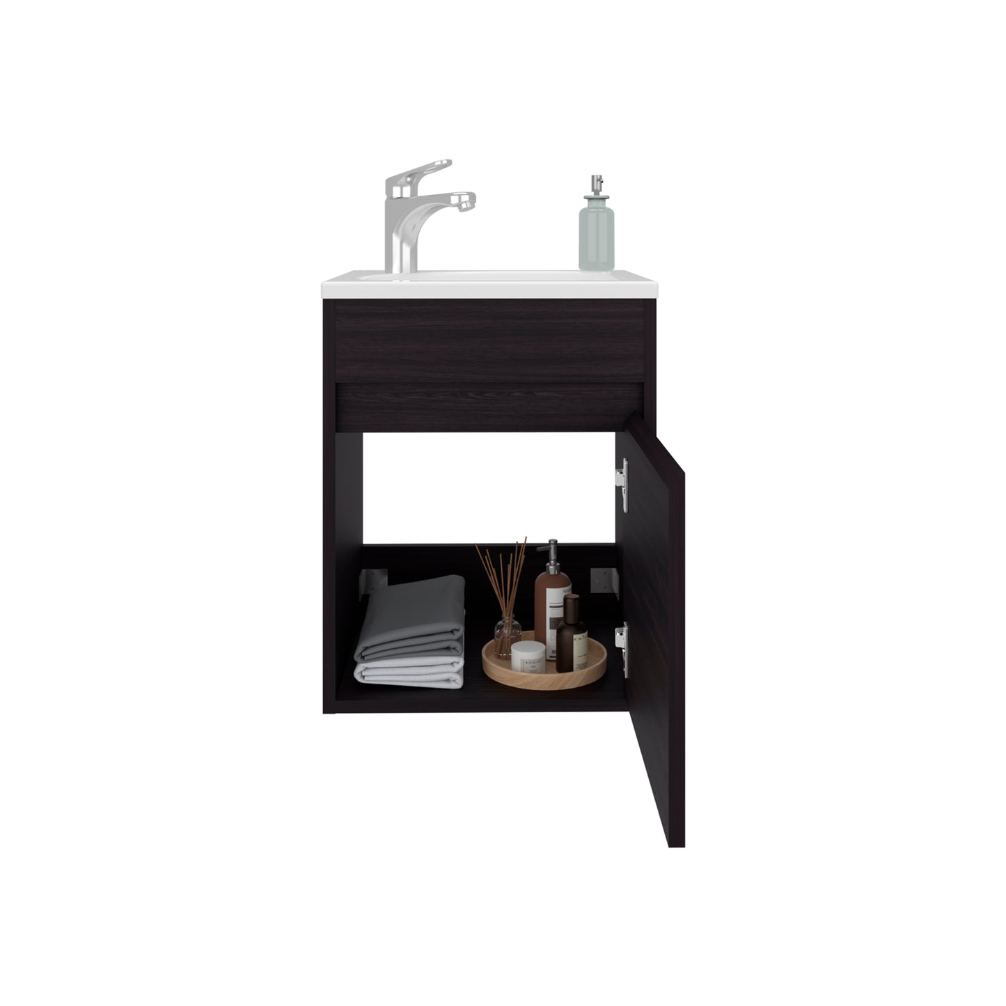 Furman Bathroom Vanity With Single Door And Open Shelf, Compact Freestanding Sink Base Cabinet