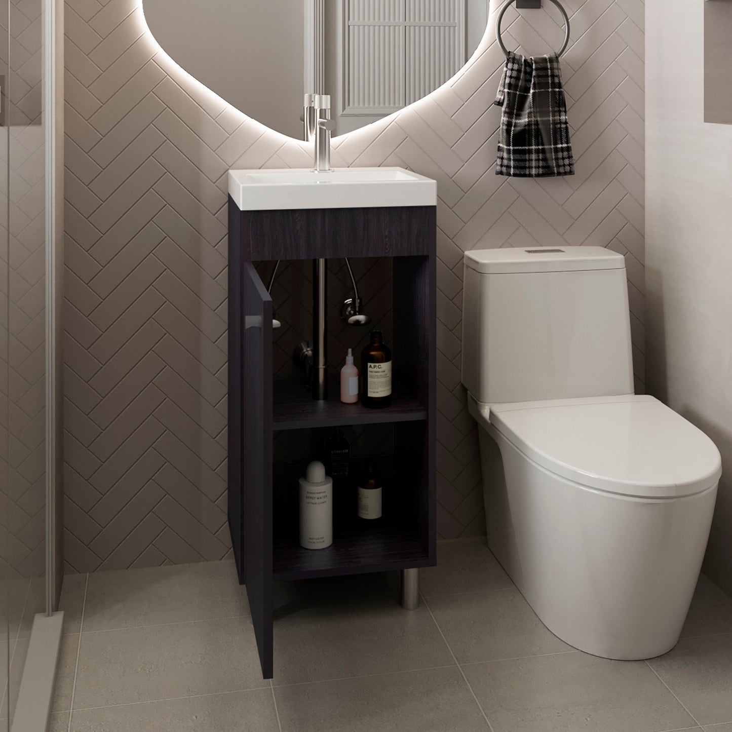 Rivera Freestanding Bathroom Vanity With One Door, Two Shelves, Sink Base Cabinet