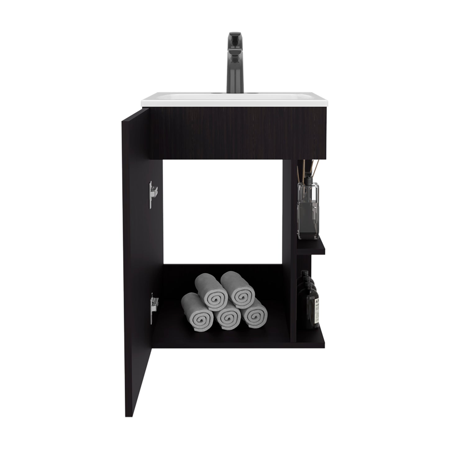 Colton Free Standing Bathroom Vanity With One Door Cabinet And Open Shelf, Modern Compact Sink Cabinet