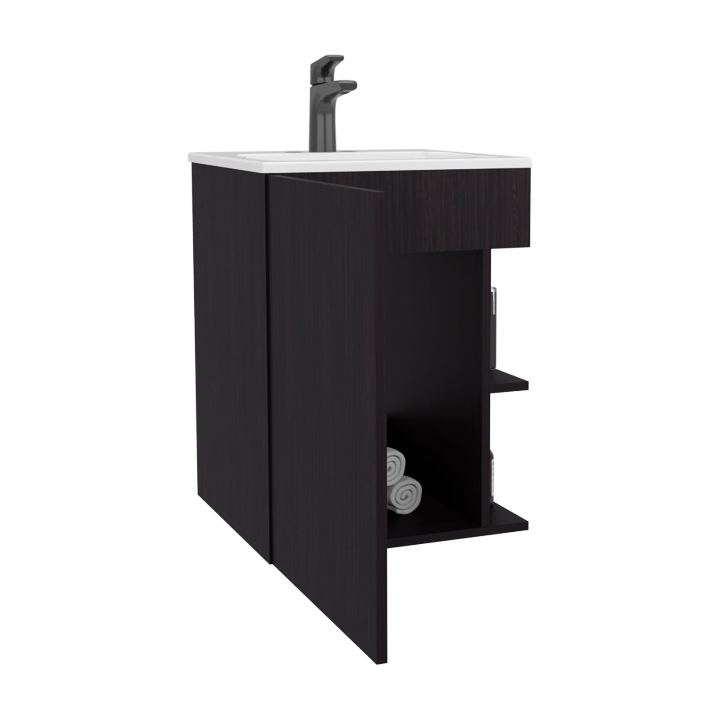 Colton Free Standing Bathroom Vanity With One Door Cabinet And Open Shelf, Modern Compact Sink Cabinet