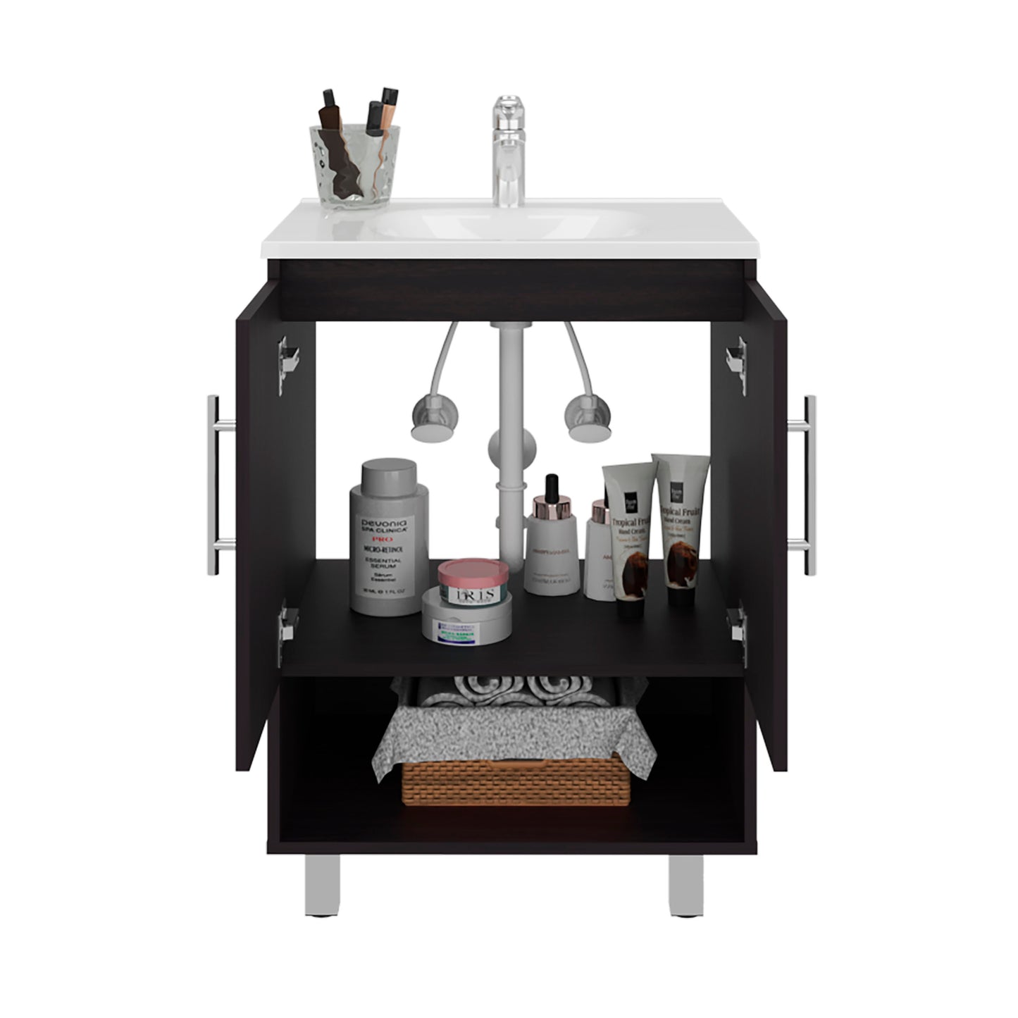 Conrad Free Standing Resin Sink Bathroom Vanity With One Door Cabinet, And Open Shelf