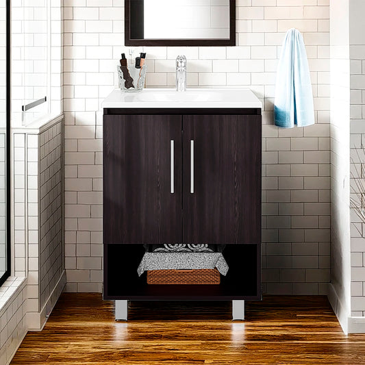 Conrad Free Standing Resin Sink Bathroom Vanity With One Door Cabinet, And Open Shelf